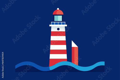flat design ocean lighthouse waves