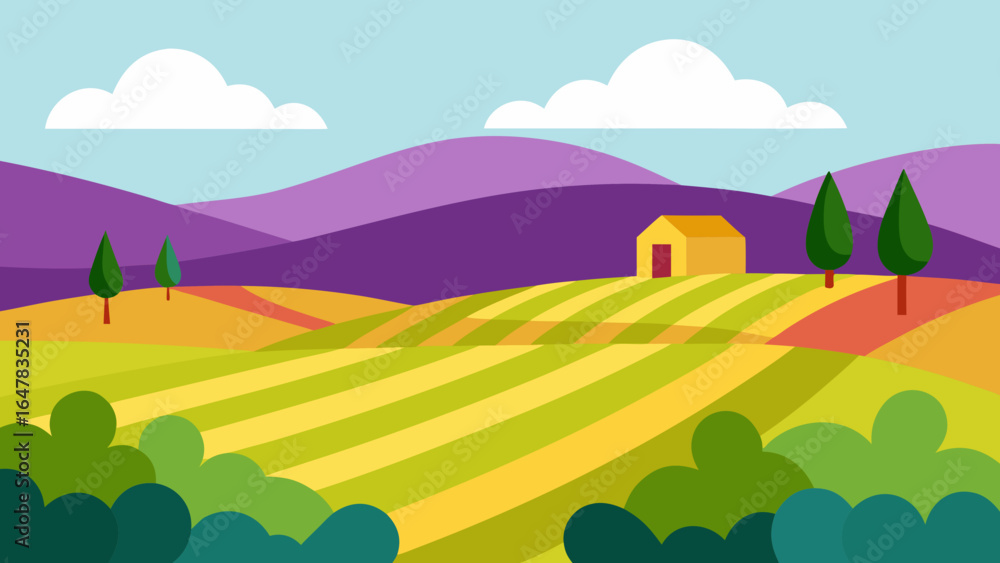 Fototapeta premium flat style vineyard grapes rolling hills