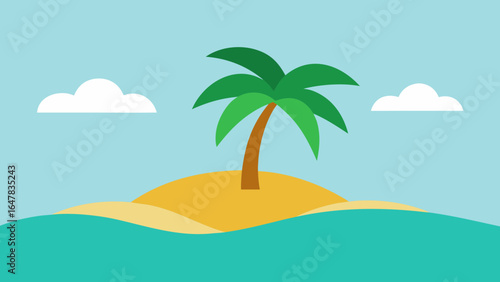 flat style tropical island palm trees ocean