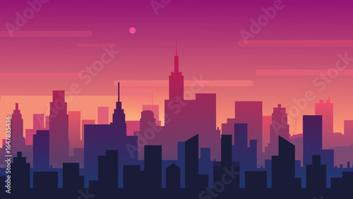 Minimal city skyline flat design with gradient tones