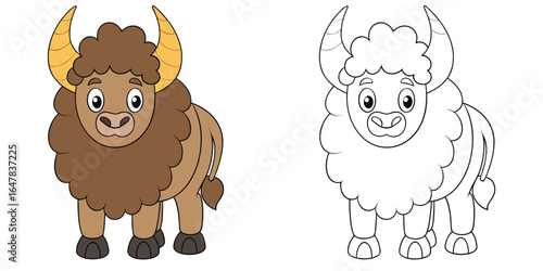 Buffy Buff the bison standing strong with a shaggy mane and stubby horns