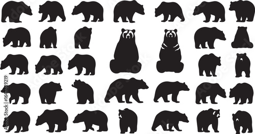 Diverse Collection of Black Bear Silhouettes in Various Poses animal wildlife