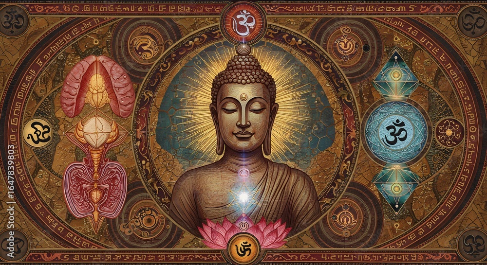 Fototapeta premium Buddha Meditation with Celestial Symbols