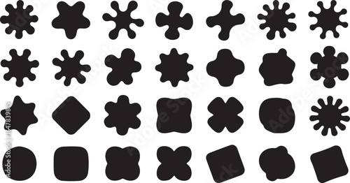 Assortment of abstract blob and geometric shapes in black silhouette vector illustration