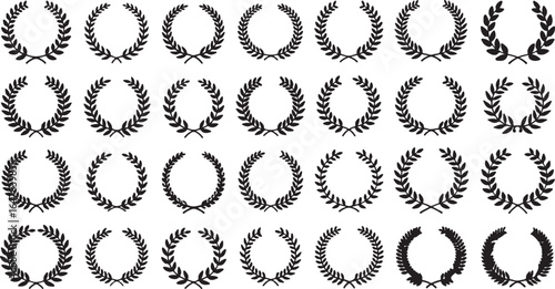 Collection of black laurel wreath silhouettes on a white background award victory