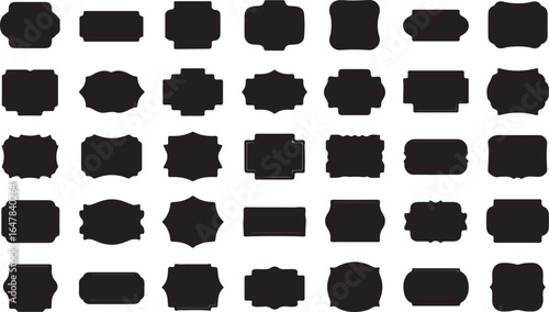 Assortment of black ornamental frames and labels with varied shapes border decorative