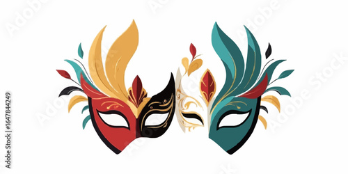 Masquerade vector icon on white background. Comic and tragic mask icon