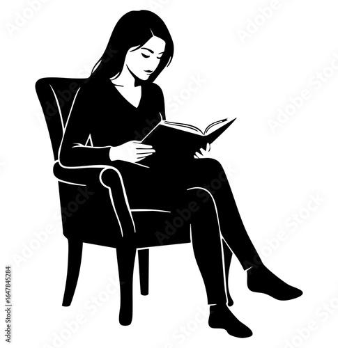  Minimal Flat Vector Female Reader Sitting with Open Book