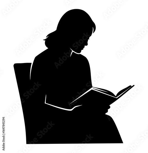  Minimal Flat Vector Female Reader Sitting with Open Book