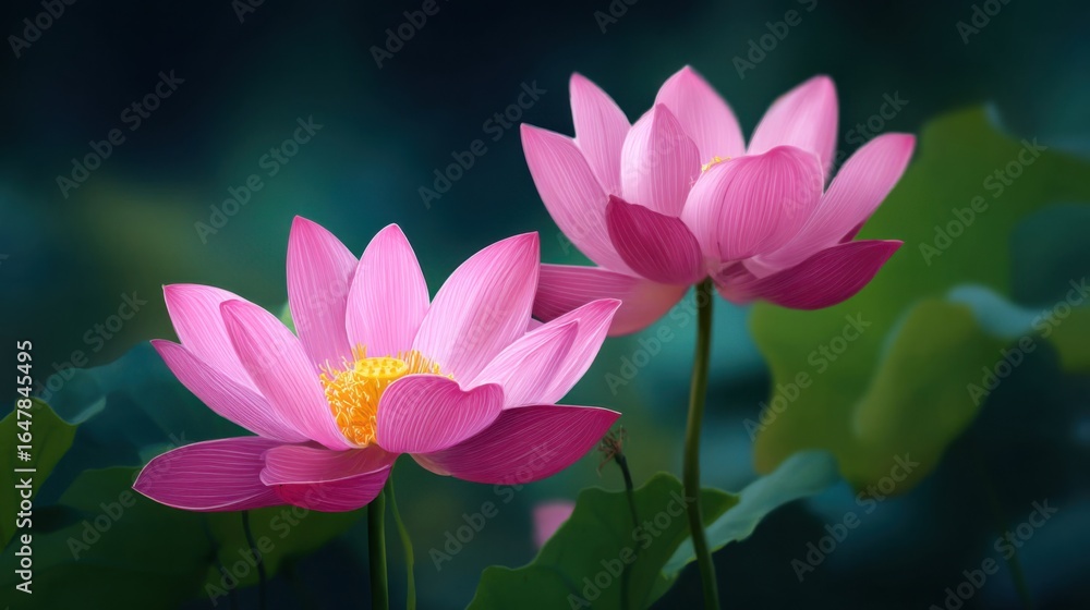 Obraz premium Soft Pink Lotus Flowers Overlapping in a Serene Natural Setting