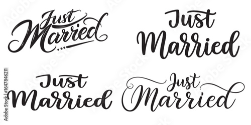 Four Variations of Calligraphic Just Married Text for Wedding Celebrations and Announcements