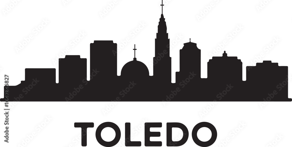 Fototapeta premium Toledo Skyline Silhouette Vector on White Background