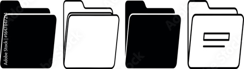 Document Folder Icons Collection of Four Different Styles for Organization and Data Management