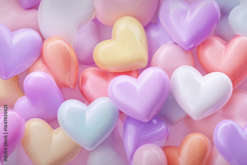 Obraz premium Pastel hearts create a romantic background for Valentine's Day celebrations, conveying love and joy through vibrant colors and soft shapes