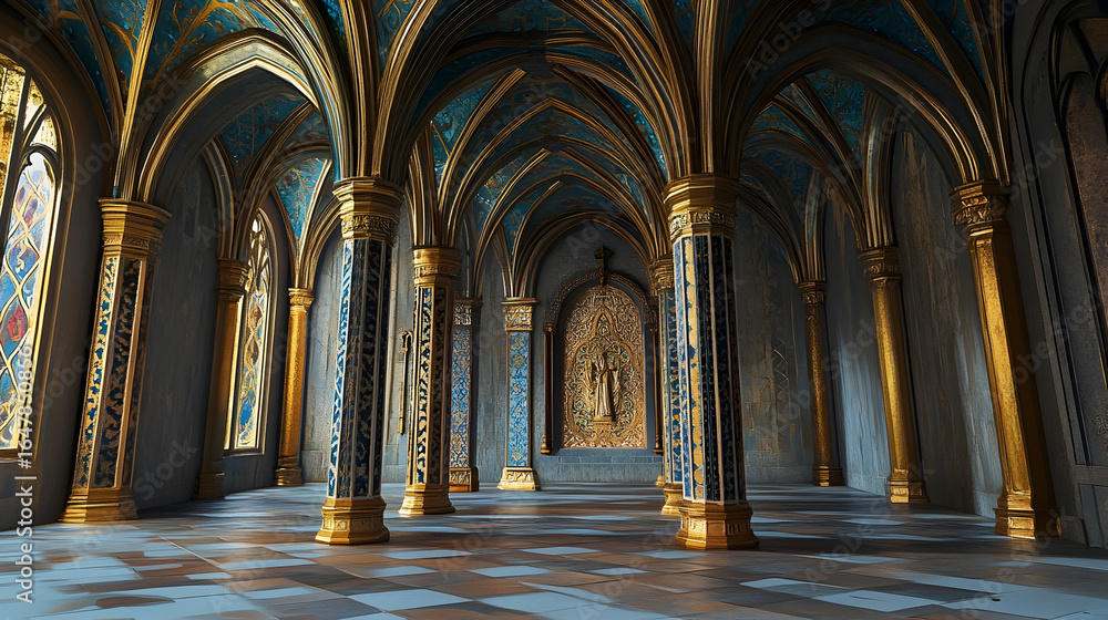 Obraz premium Luxurious medieval archway with elaborate gold details in historic architecture