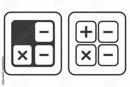 Calculator icons demonstrating calculation functions like addition subtraction multiplication for web and app design promoting mathematical operations and financial calculations