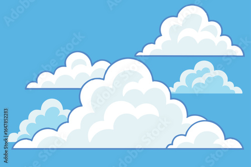 Cartoon Sky with Fluffy White Clouds Vector Illustration for Weather Forecast and Animated Backgrounds and Childrens Books