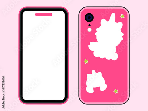 Design for a Pink Unicorn Smartphone Case with Star Accents.