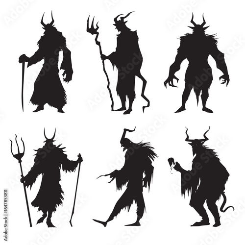 vector illustration of demon silhouette set, Black & White silhouette set 