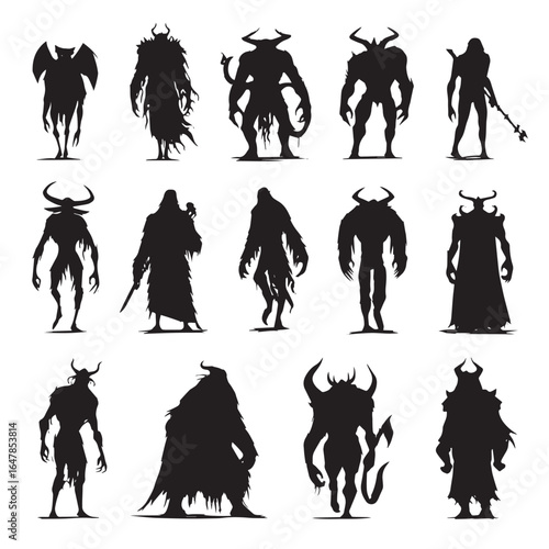 vector illustration of demon silhouette set, Black & White silhouette set 