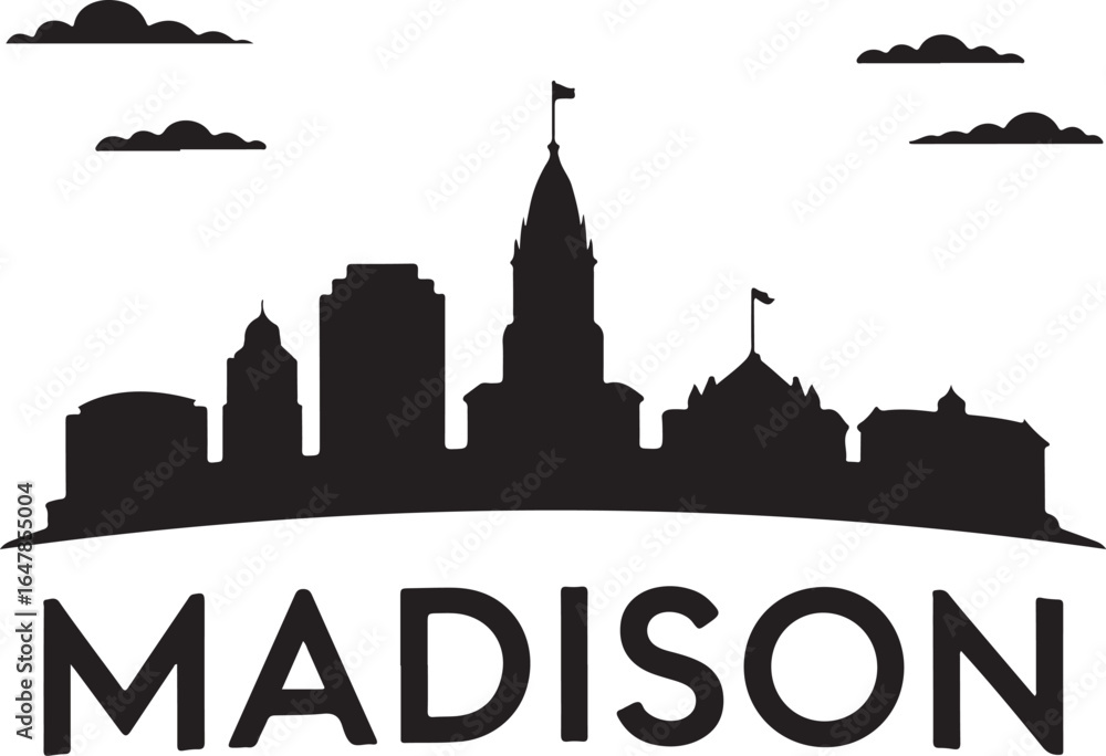 Fototapeta premium Madison Skyline Silhouette Vector on White Background
