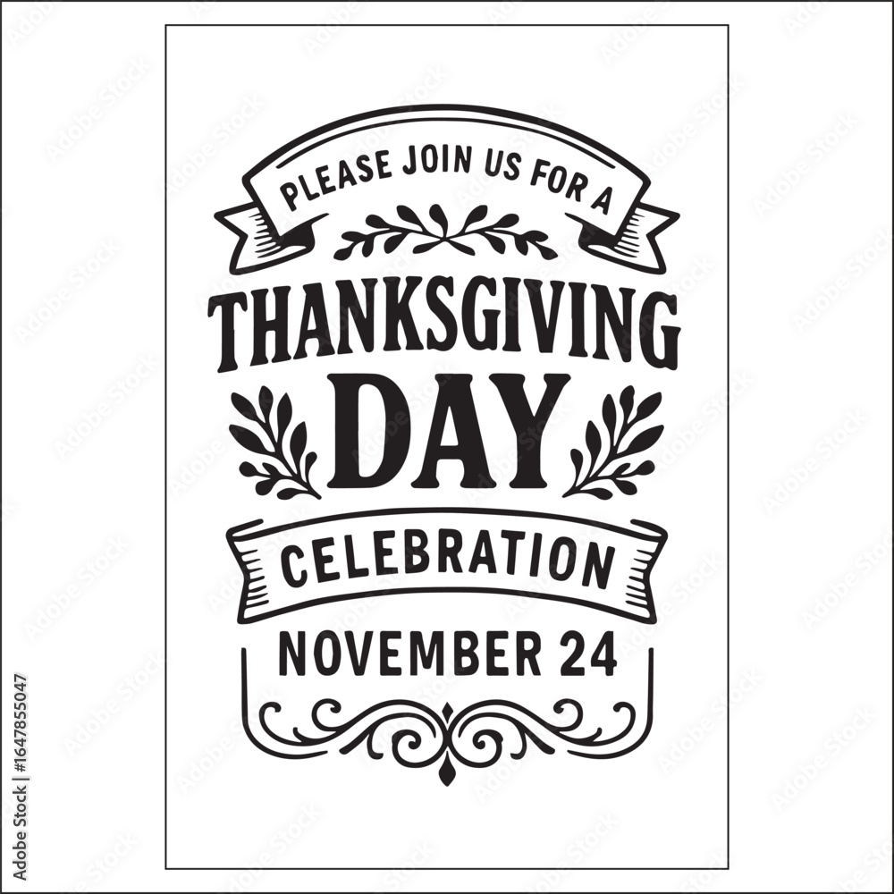 Obraz premium Thanksgiving Day Invitation Label Design Black And White