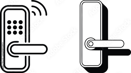 Modern smart door lock and traditional door handle icons