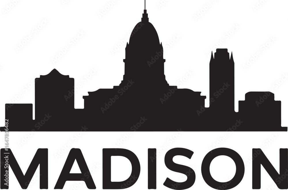 Fototapeta premium Madison Skyline Silhouette Vector on White Background