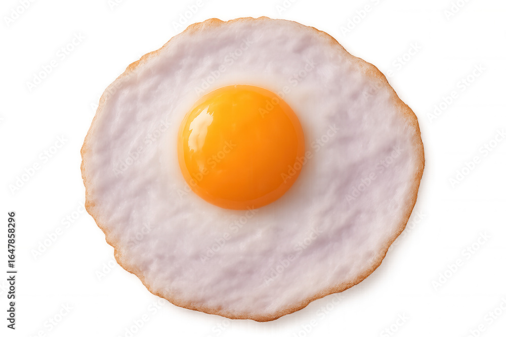 Perfectly fried egg displaying golden runny yolk, crispy white edges, transparent background highlighting culinary detail Perfectly fried egg displaying golden runny yolk, crispy white edges, transparent background highlighting culinary detail