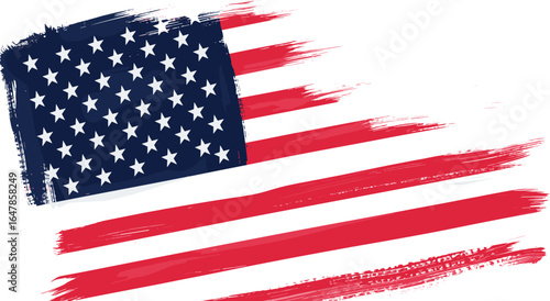 Artistic brushstroke design of the United States flag, a distressed patriotic symbol on a white background