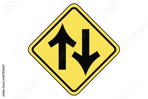 Free Download Two Way Traffic Ahead Road Sign in Yellow Isolated on White Background Cautionary Symbol for Drivers and Pedestrians - GFXLoad