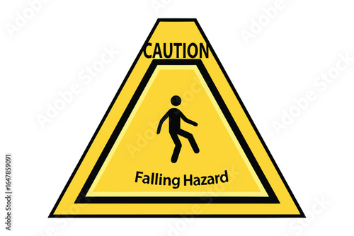 Yellow Triangle Caution Sign with Falling Hazard Symbol Alerting of Potential Danger and Risk of Slipping or Tripping