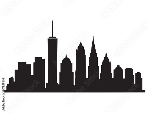 New York skyline vector design silhouette, ideal for vinyl cutting. Features detailed lines and rounded corners for optimal vinyl ready. Includes all major NYC landmarks
