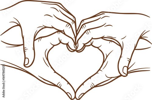 heart hands gesture, love symbol, unity illustration, line art style, affectionate pose, romantic icon, minimalist hand drawing