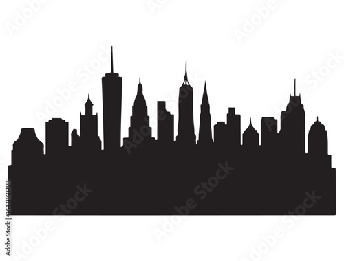 New York skyline vector design silhouette, ideal for vinyl cutting. Features detailed lines and rounded corners for optimal vinyl ready. Includes all major NYC landmarks in one stunning graphic.