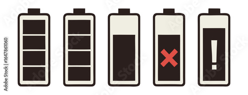 Battery icons showing full charge, low power, and critical usage warnings for tech designs