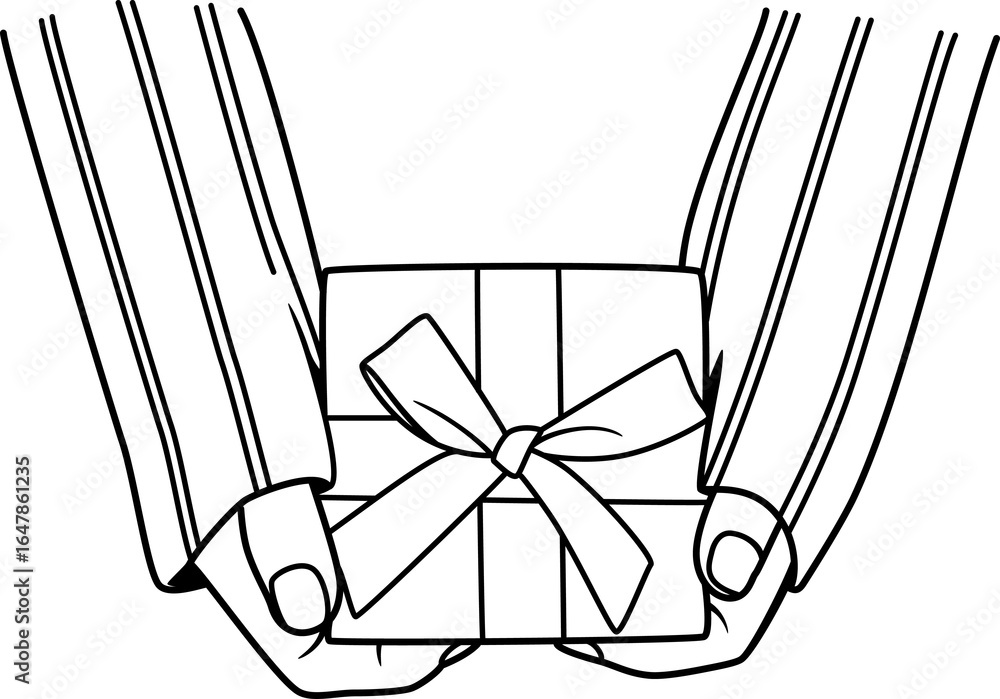 Fototapeta premium hand holding a gift line art drawing