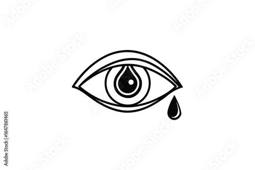 A crying eye with a single tear drop falling from the corner silhouette