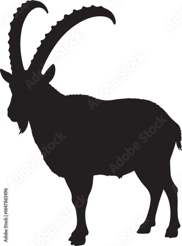 Ibex in silhouette on white