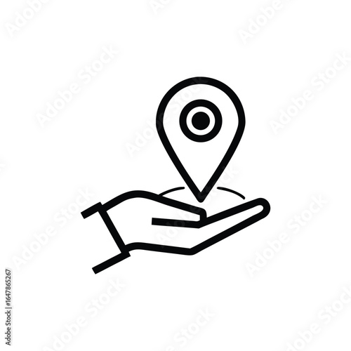 Hand Holding Location Pin Outline on Transparent Background Design Concept