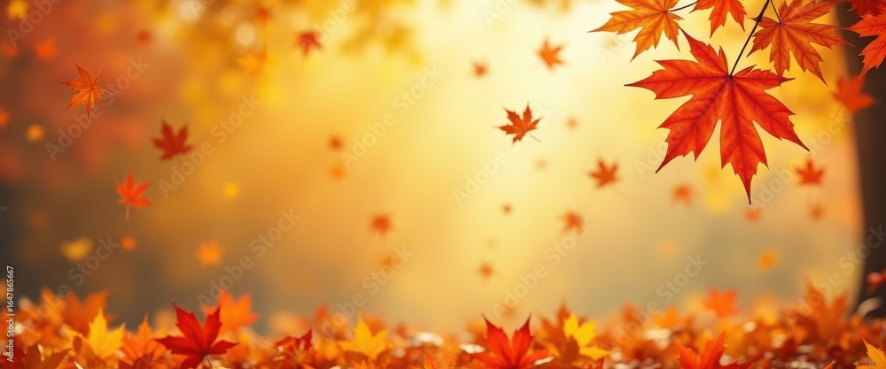 Vibrant autumn leaves falling gently in warm golden sunlight, creating a soft bokeh background with a carpet of colorful foliage on the ground, symbolizing the beauty of the fall season Vibrant autumn leaves falling gently in warm golden sunlight, creating a soft bokeh background with a carpet of colorful foliage on the ground, symbolizing the beauty of the fall season