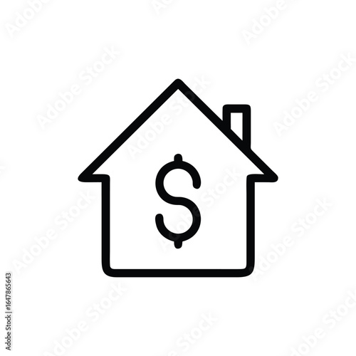 Home with Dollar Sign Outline Icon on Transparent Background in Minimalist Style