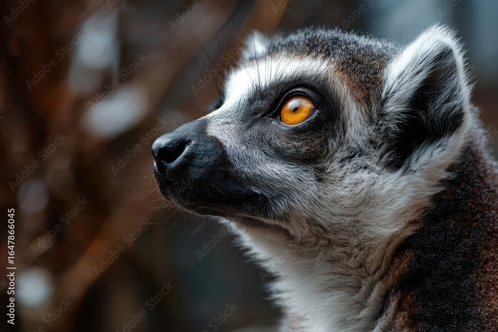 Obraz premium Close-up view of a lemur catta showcasing its striking features and vibrant eyes in a natural habitat during daylight hours