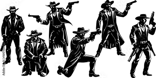 Wild Black and White Cowboy Gunfight Art Design