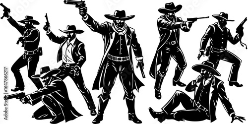 Wild Black and White Cowboy Gunfight Art Design