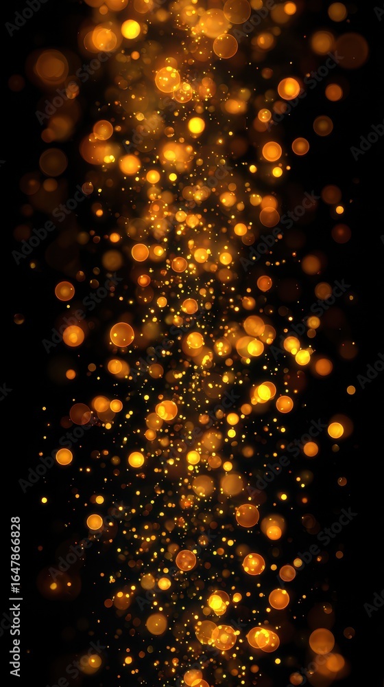 Fototapeta premium Golden bokeh lights cascading in a dark background creating a magical atmosphere during a festive celebration