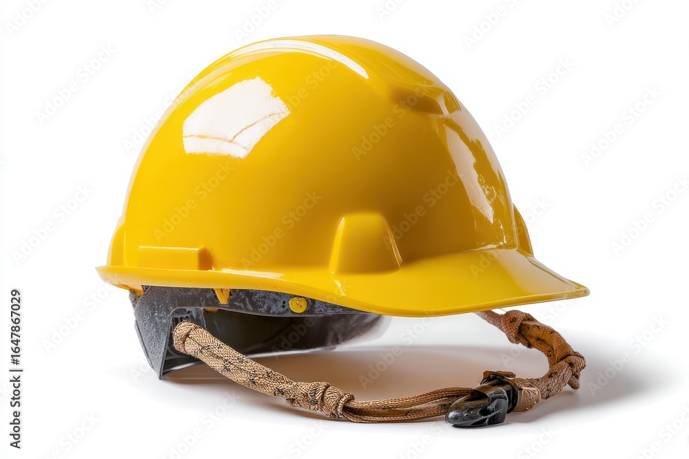 Fototapeta premium Yellow safety helmet reflecting light rests on a table showcasing essential gear for construction workers in a safe work environment