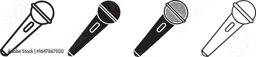 Set of microphone vector illustrations capturing the essential concept of sound capture and broadcast for various media applications.