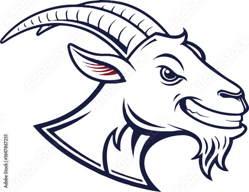 Aggressive goat mascot head with horns and beard