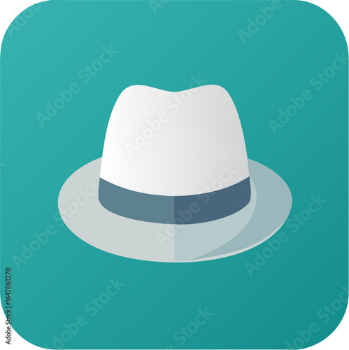 Minimalist flat design illustration of a white fedora hat